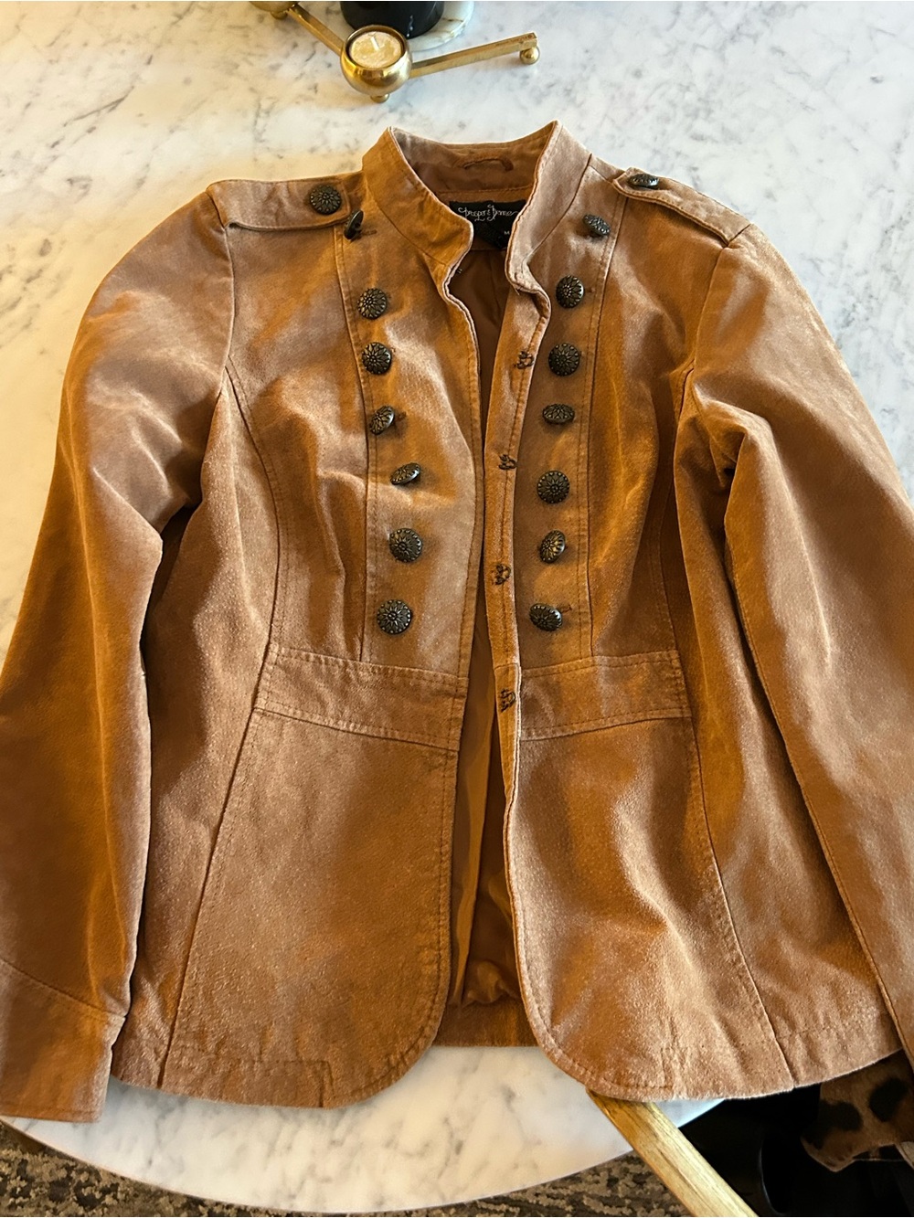Womens Brown Military-Style Blazer Jacket